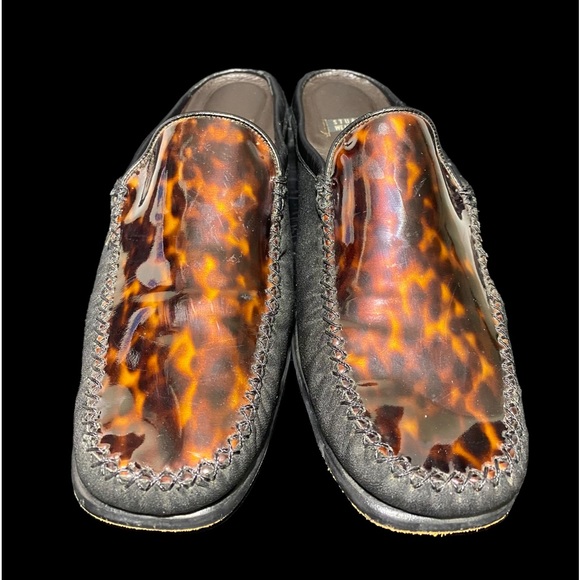 Stuart Weitzman | Patent Leather Leopard Suede Mules block heels 9.5 - Picture 3 of 9